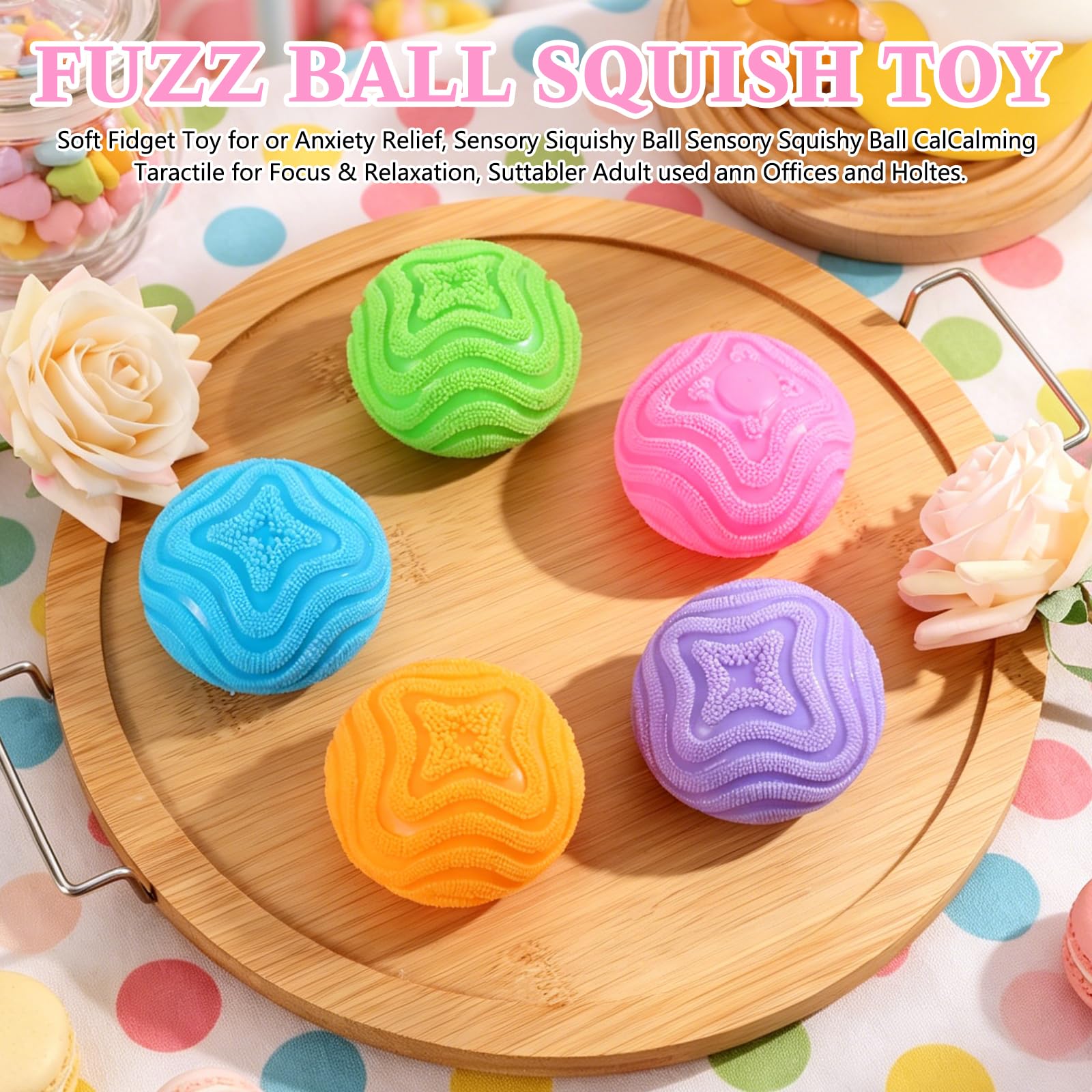 KOSIMI Fuzz Ball Pink Squishy Stress Ball – Soft Fidget Toy for Anxiety Relief and Focus