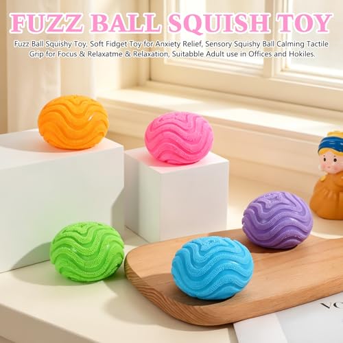 KOSIMI Purple Fuzz Ball Squishy Stress Ball – Soft Fidget Toy for Anxiety Relief