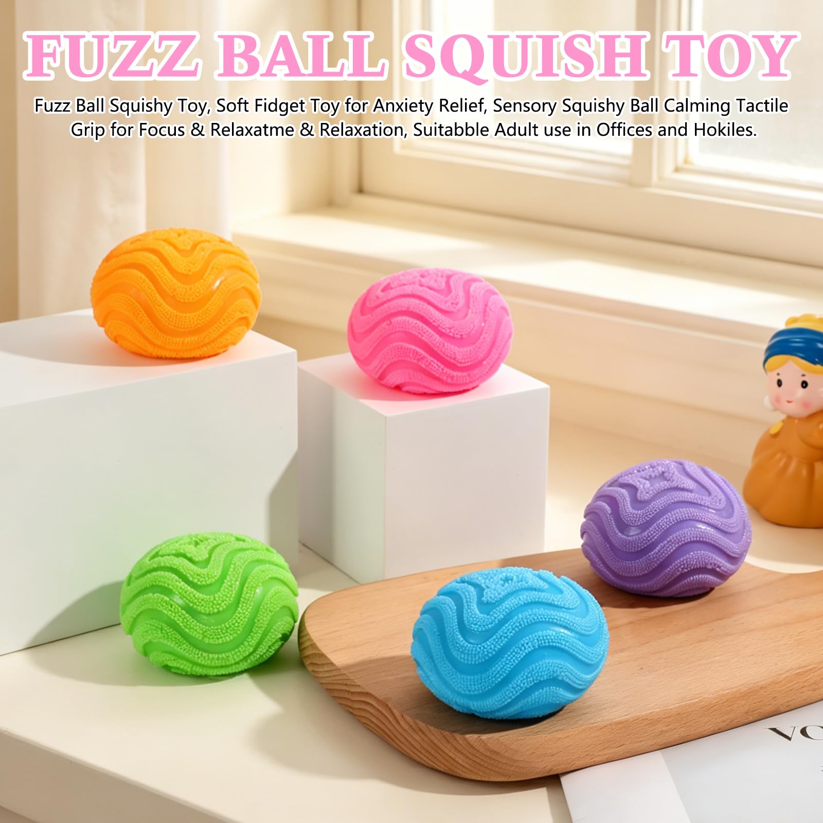 KOSIMI Purple Fuzz Ball Squishy Stress Ball – Soft Fidget Toy for Anxiety Relief