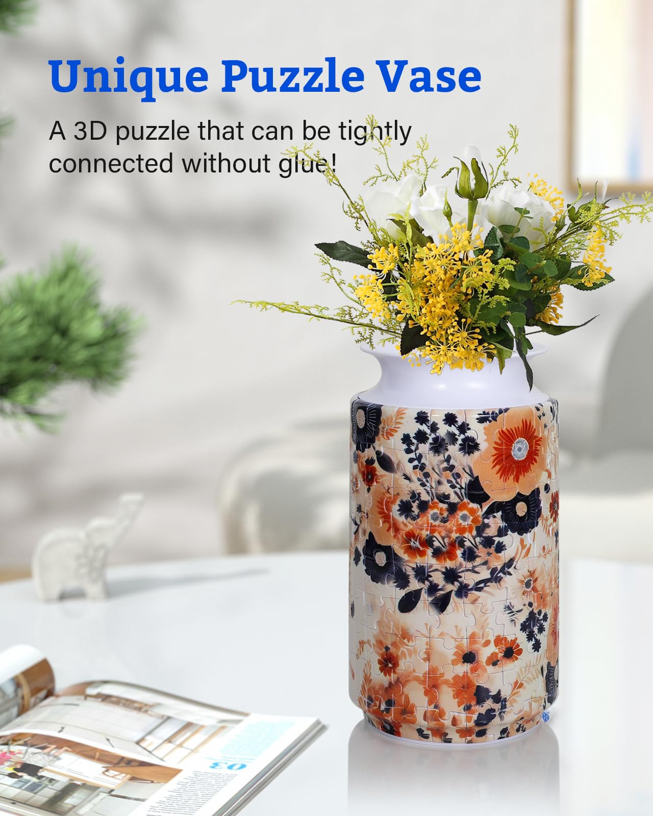 KOSTBAR 3D Puzzle Vase - 162-Piece Plastic Puzzle for Adults, UV Printed, Removable Water Cup, Unique Mother's Day Gift