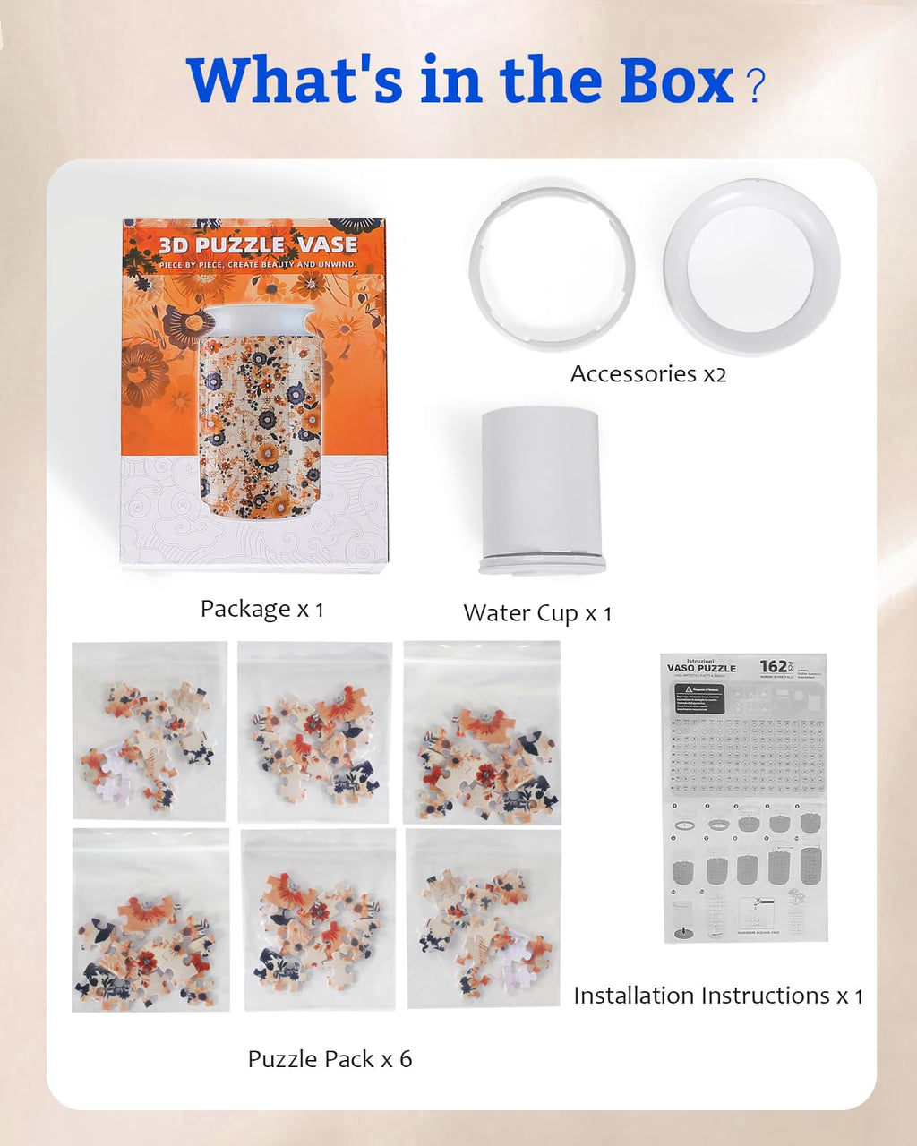 KOSTBAR 3D Puzzle Vase - 162-Piece Plastic Puzzle for Adults, UV Printed, Removable Water Cup, Unique Mother's Day Gift