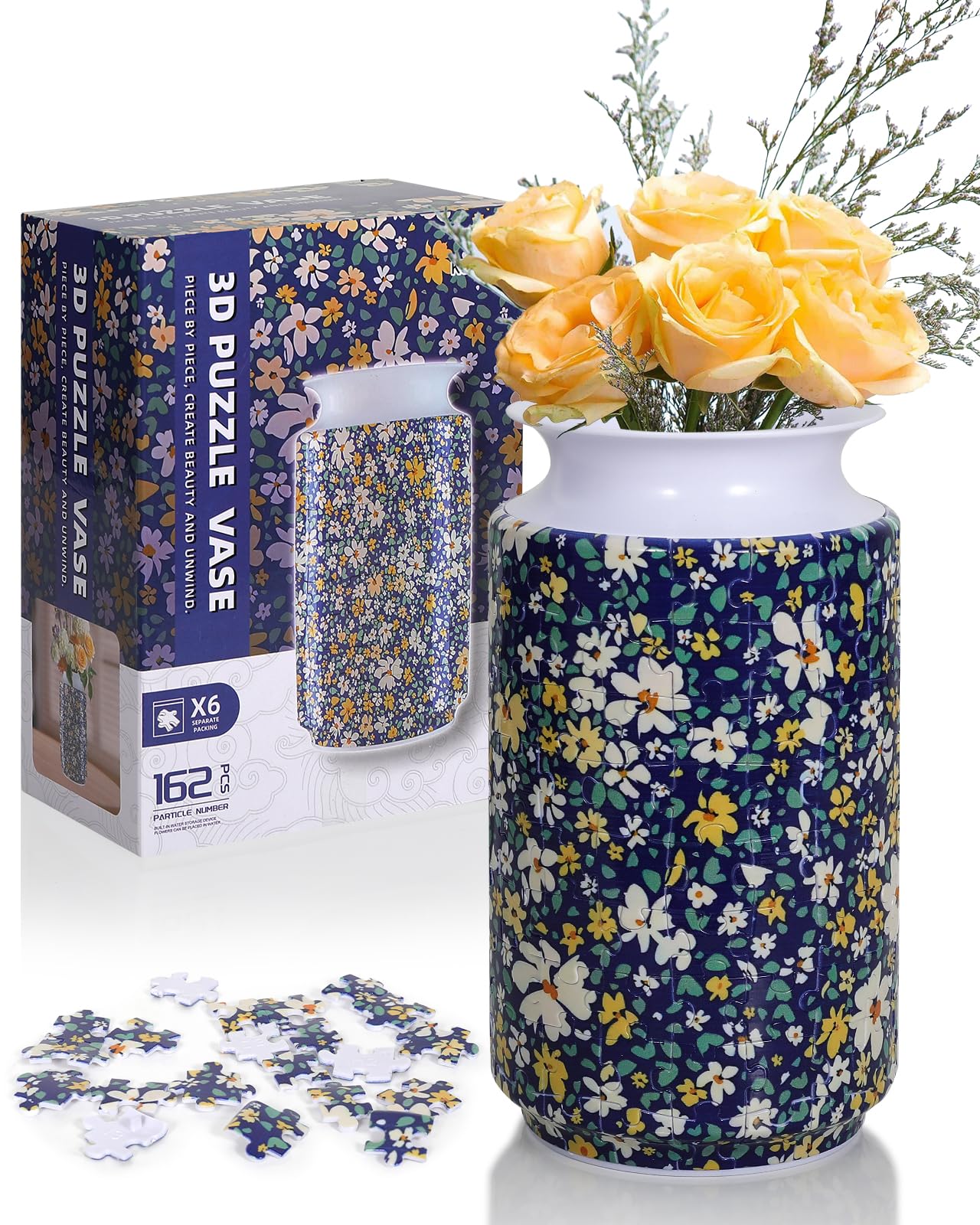 KOSTBAR 3D Puzzle Vase - 162 Pieces, UV Printed, Arc Splicing, Wide Mouth, Removable Water Cup - Unique Gift for Mother's Day