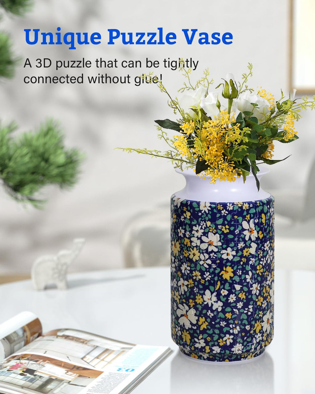 KOSTBAR 3D Puzzle Vase - 162 Pieces, UV Printed, Arc Splicing, Wide Mouth, Removable Water Cup - Unique Gift for Mother's Day