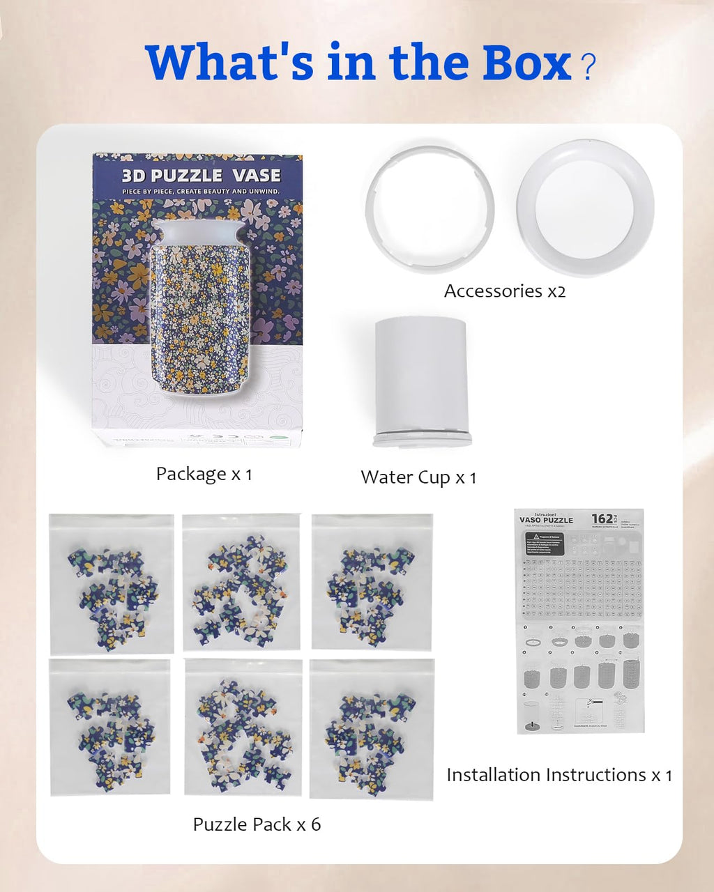 KOSTBAR 3D Puzzle Vase - 162 Pieces, UV Printed, Arc Splicing, Wide Mouth, Removable Water Cup - Unique Gift for Mother's Day