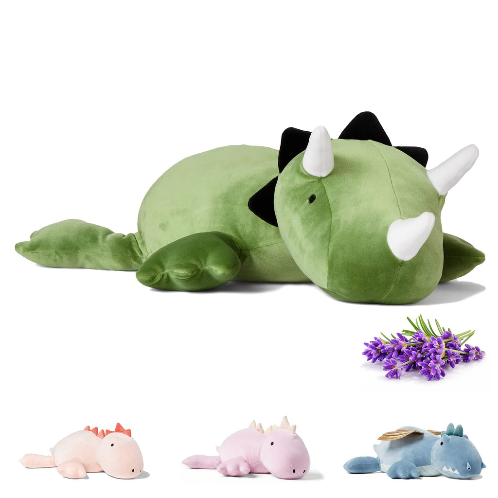 KOWSI 16" Green Triceratops Microwavable Heating Pad - Weighted Plush with Lavender