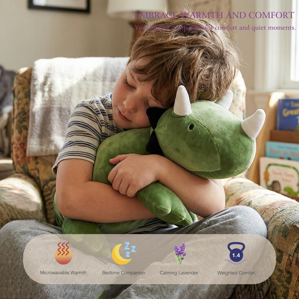 KOWSI 16" Green Triceratops Microwavable Heating Pad - Weighted Plush with Lavender