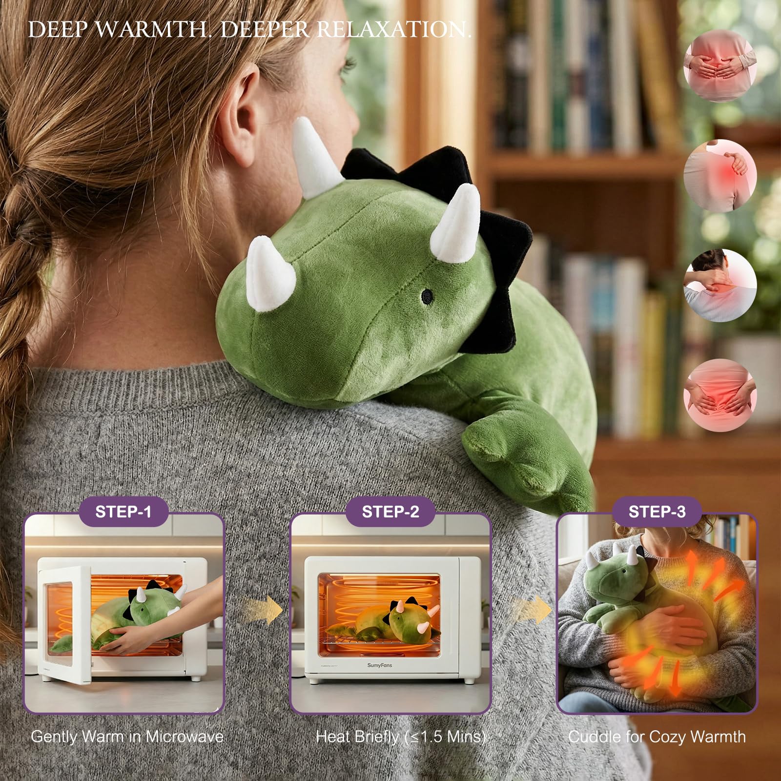 KOWSI 16" Green Triceratops Microwavable Heating Pad - Weighted Plush with Lavender