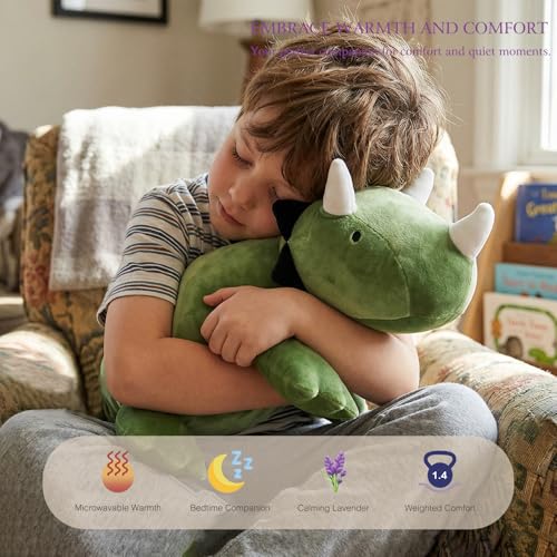 KOWSI 16" Green Triceratops Microwavable Heating Pad - Weighted Plush with Lavender