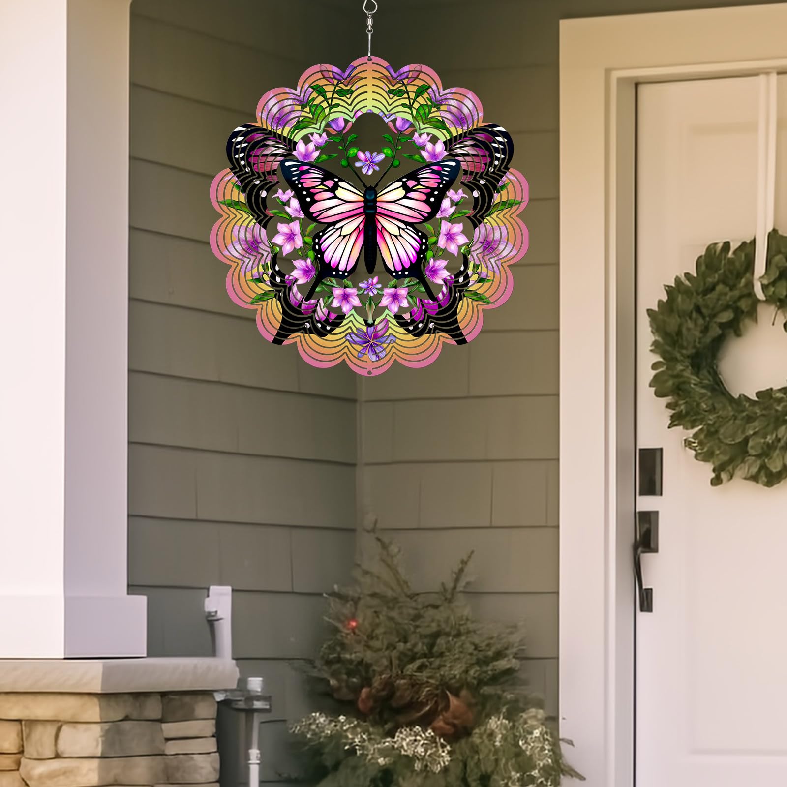 KOYILTD 12-Inch 3D Butterfly Wind Spinner – Pink Stainless Steel Garden Decor with Sparkle Effect