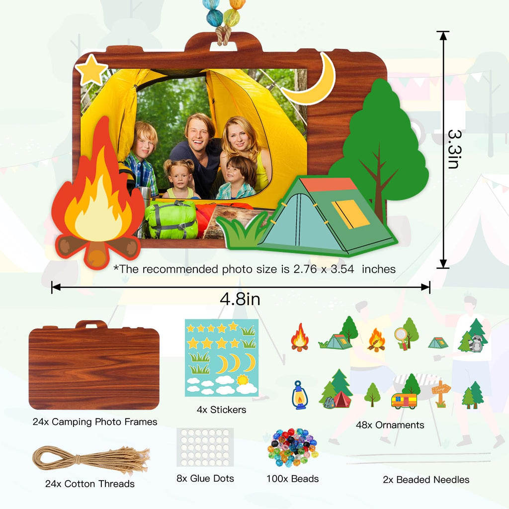 KOYILTD 24-Pack Camping Wooden Picture Frames – DIY Craft Kit for Party Decor, Christmas Ornaments, and Travel Gifts (Camera)