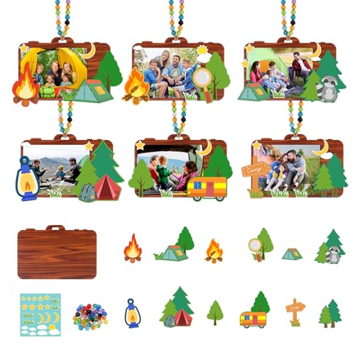 KOYILTD 24-Pack Camping Wooden Picture Frames – DIY Craft Kit for Party Decor, Christmas Ornaments, and Travel Gifts (Camera)
