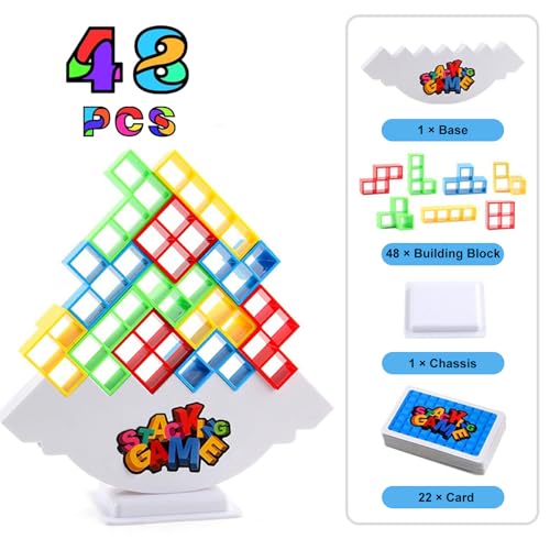 Koyzsen 48-Piece Balance Stacking Block Game – Family Stacking Toy with 22 Cards for Kids and Adults