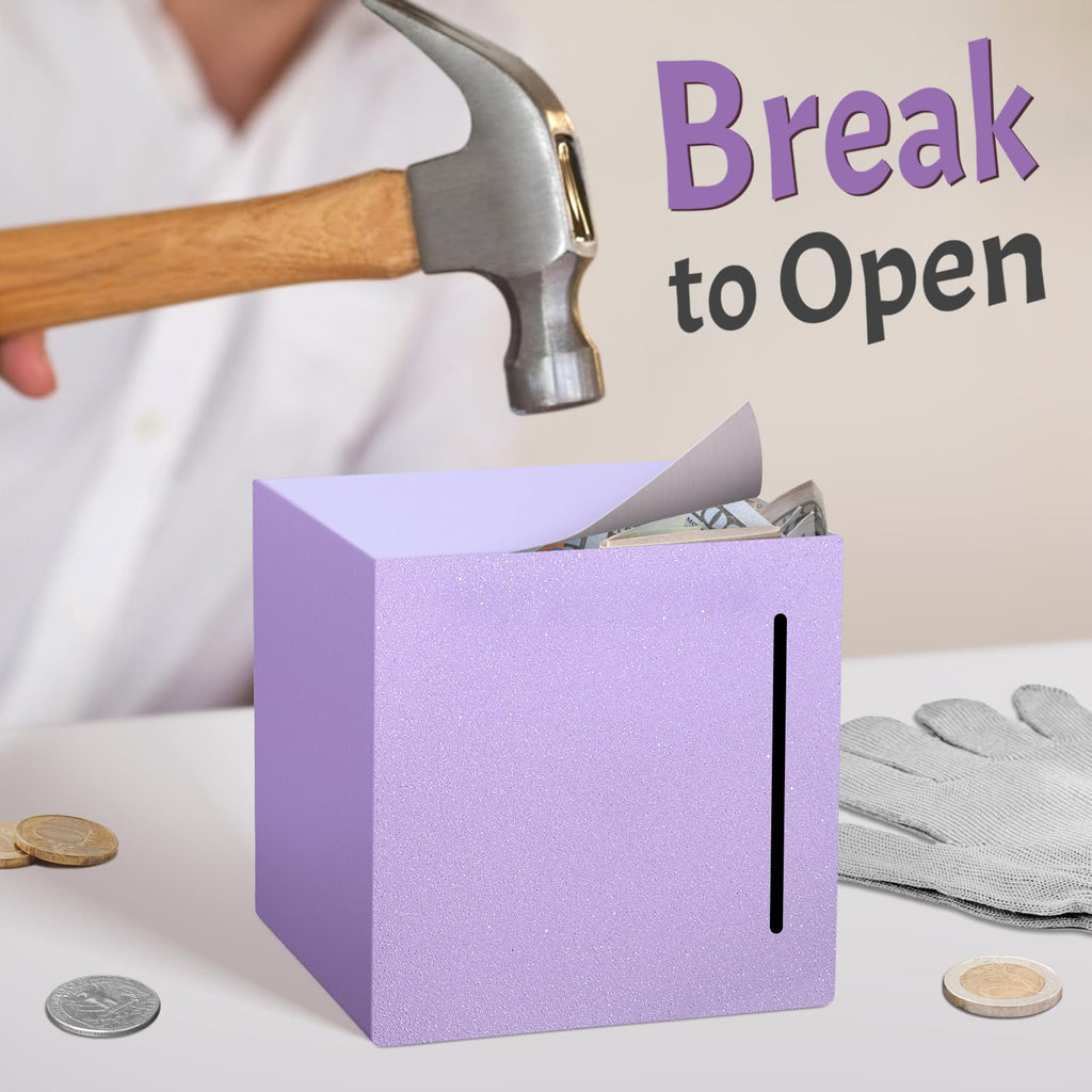 Kozsort Unbreakable Stainless Steel Piggy Bank for Adults – Must Break to Open, Purple 4.72-Inch