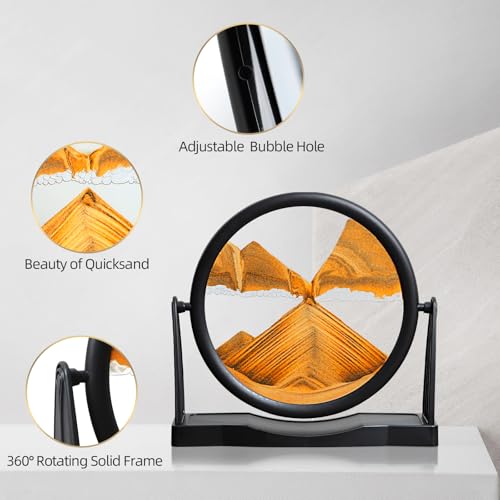 KPNUWN Moving Sand Art Round Glass Quicksand Painting - 8 Inch Orange Desktop Decorative 3D Hourglass