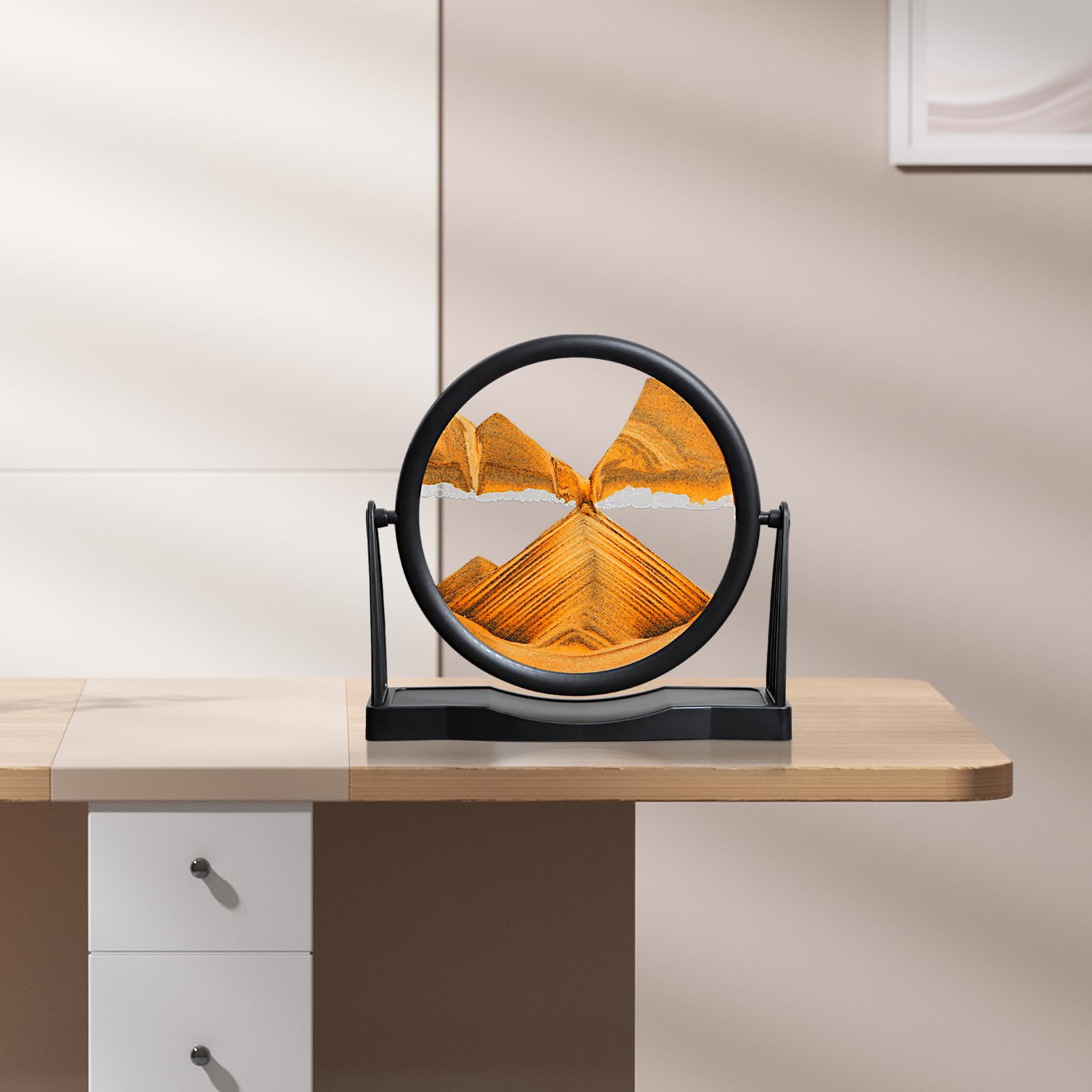 KPNUWN Moving Sand Art Round Glass Quicksand Painting - 8 Inch Orange Desktop Decorative 3D Hourglass