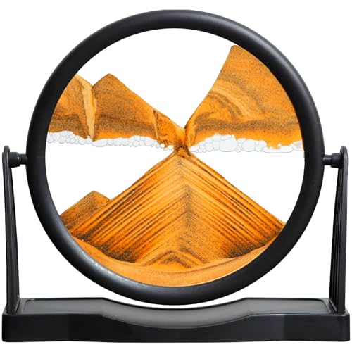 KPNUWN Moving Sand Art Round Glass Quicksand Painting - 8 Inch Orange Desktop Decorative 3D Hourglass