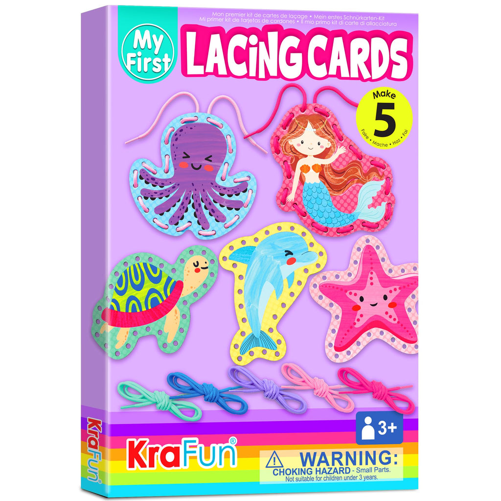 KRAFUN My First Lacing Cards Kit – 5 Mermaid Ocean Projects for Toddlers Age 3+