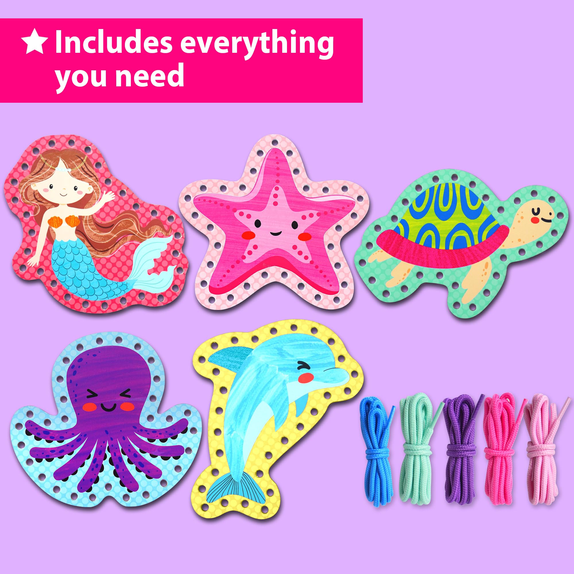 KRAFUN My First Lacing Cards Kit – 5 Mermaid Ocean Projects for Toddlers Age 3+