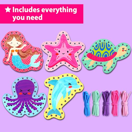 KRAFUN My First Lacing Cards Kit – 5 Mermaid Ocean Projects for Toddlers Age 3+