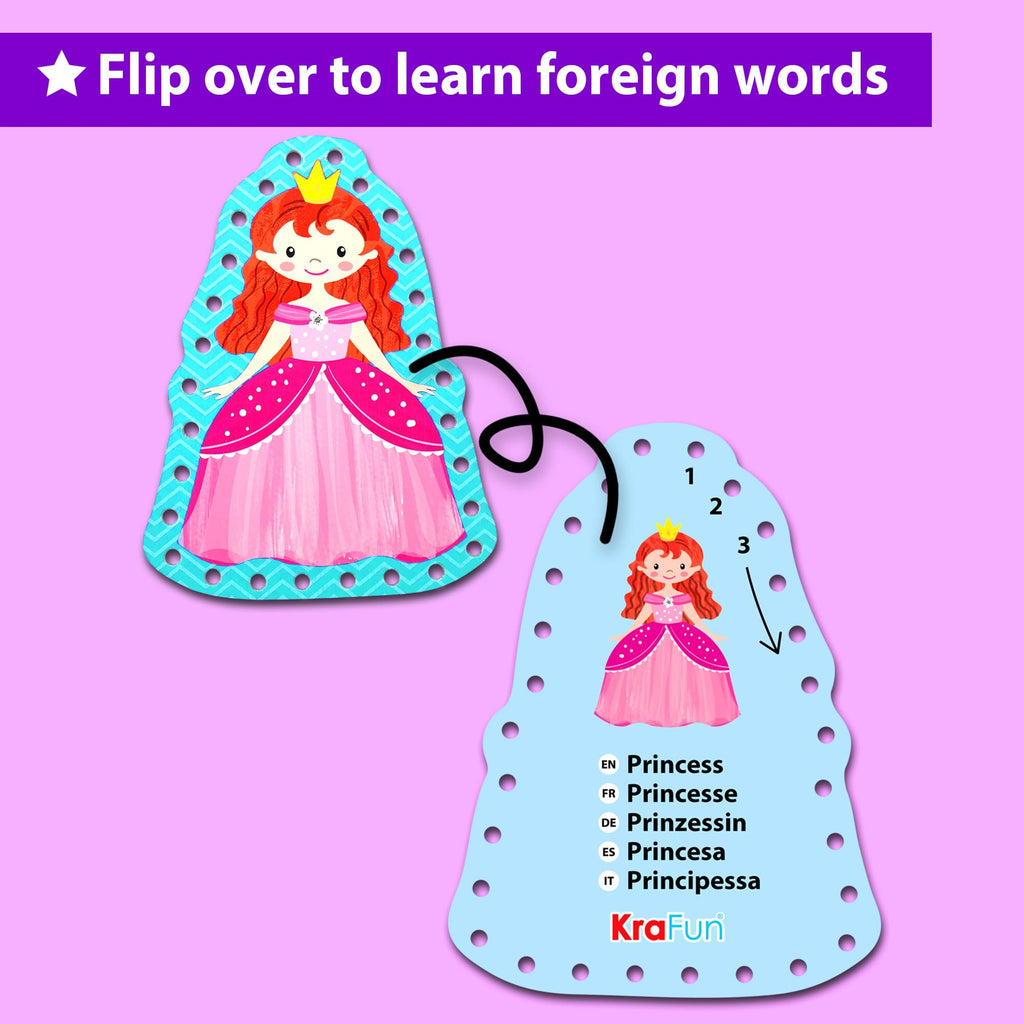KRAFUN My First Lacing Cards Kit for Toddlers Age 3+, Princess Unicorn Fine Motor Activity Set
