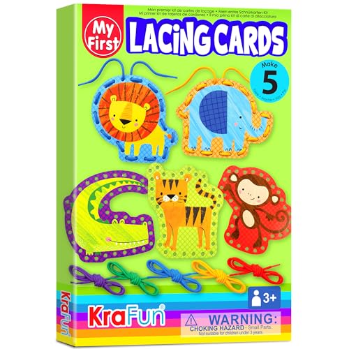 KRAFUN Safari Lacing Cards Kit – 5 Animal Fine Motor Activity for Toddlers Age 3+