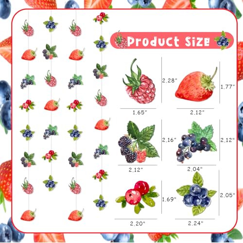 Kreatwow Berry Party Banner Set – 8 Hanging Streamers with Strawberry & Blueberry Theme, 2m Each, Reusable Card Paper Decor for Baby Shower, Birthday, Gender Reveal