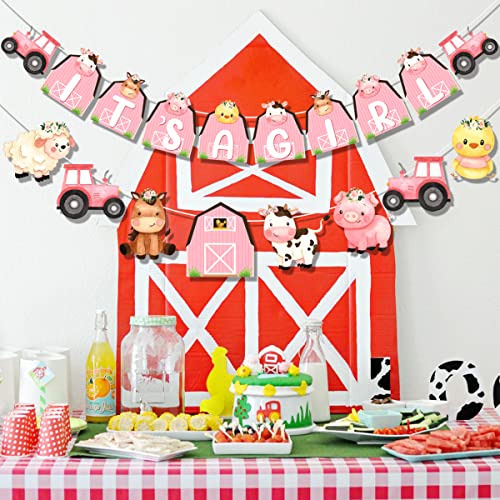 Kreatwow It's a Girl Farm Animal Banner & Garland Set - Pink Barnyard Baby Shower Decorations