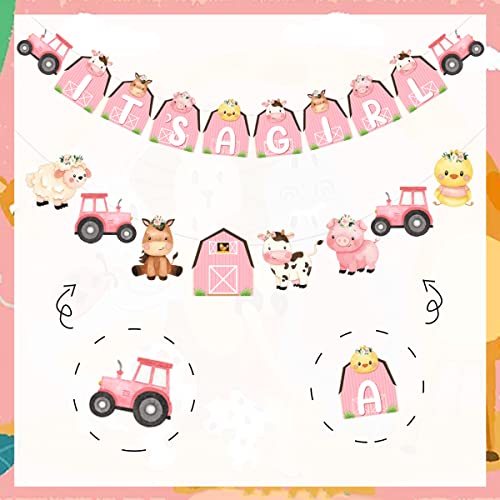 Kreatwow It's a Girl Farm Animal Banner & Garland Set - Pink Barnyard Baby Shower Decorations