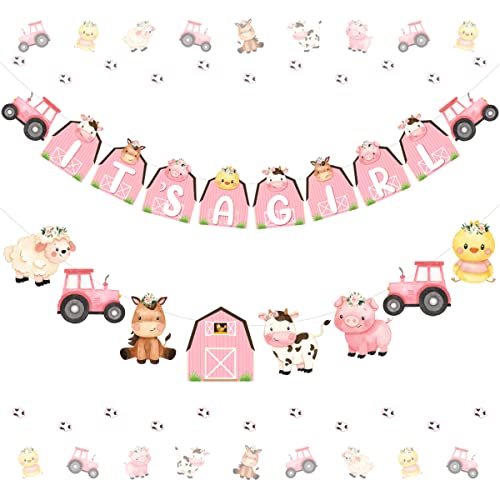 Kreatwow It's a Girl Farm Animal Banner & Garland Set - Pink Barnyard Baby Shower Decorations