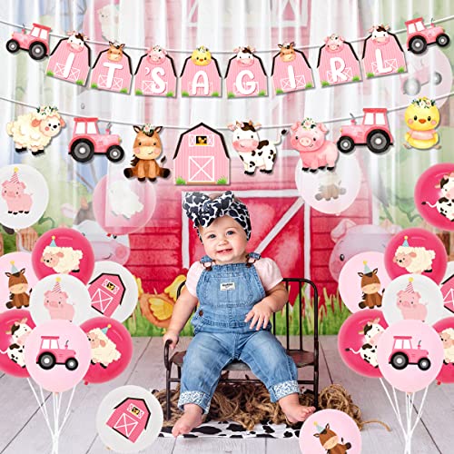 Kreatwow It's a Girl Farm Animal Banner & Garland Set - Pink Barnyard Baby Shower Decorations