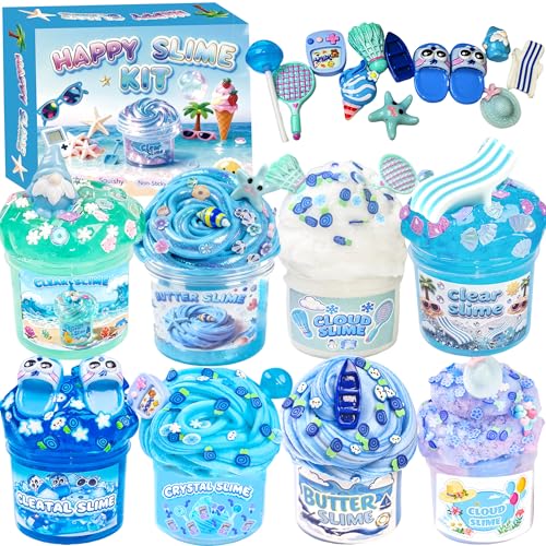 KUALUDJIT 8-Pack Butter Slime Kit - Non-Sticky Stretchy Slime for Kids, Party Favors, Stress Relief Toy