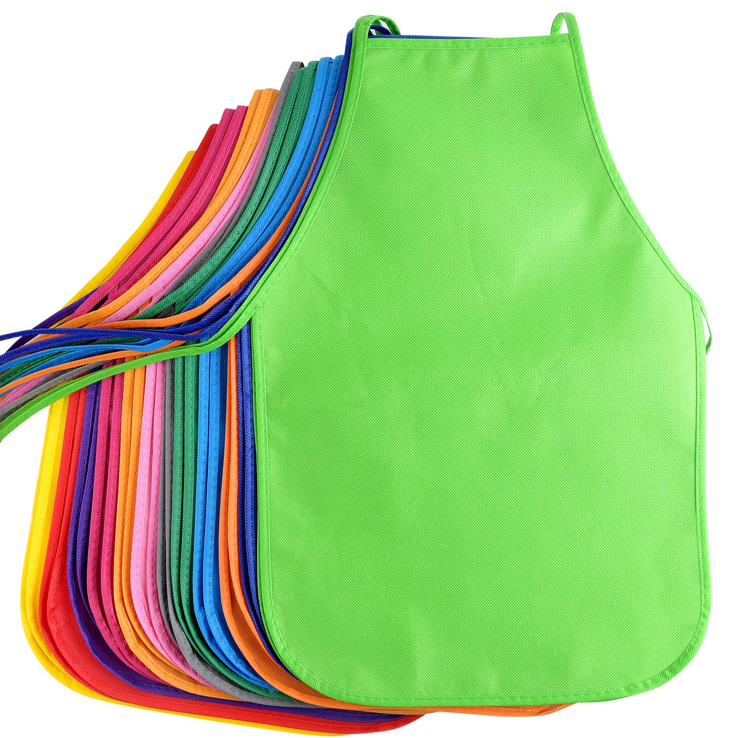 KUUQA Kids Aprons Bulk Pack - Non-Woven Art Smocks for Painting, Cooking & Classroom Activities (16-40 Pieces)
