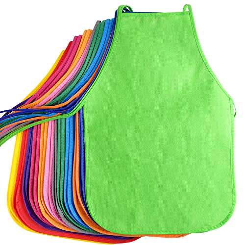 KUUQA Kids Aprons Bulk Pack - Non-Woven Art Smocks for Painting, Cooking & Classroom Activities (16-40 Pieces)