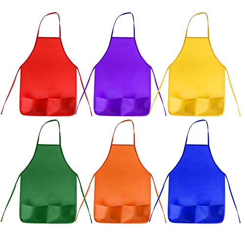 KUUQA Kids Art Apron Bulk - Non-Woven Smock with Pockets, BPA Free, Ages 3-7