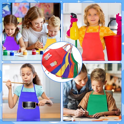 KUUQA Kids Art Aprons Bulk 24-Pack – Non-Woven Painting Smocks with Two Pockets for Ages 3-7