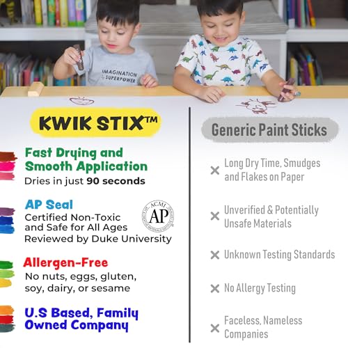 Kwik Stix 12-Color Solid Tempera Paint Sticks – Washable, Quick-Dry, Non-Toxic for Kids
