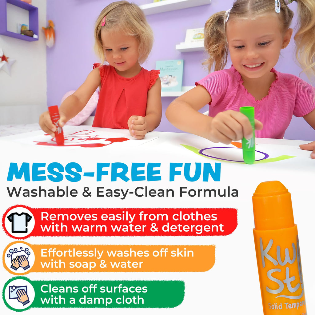 Kwik Stix 12-Color Solid Tempera Paint Sticks – Washable, Quick-Dry, Non-Toxic for Kids