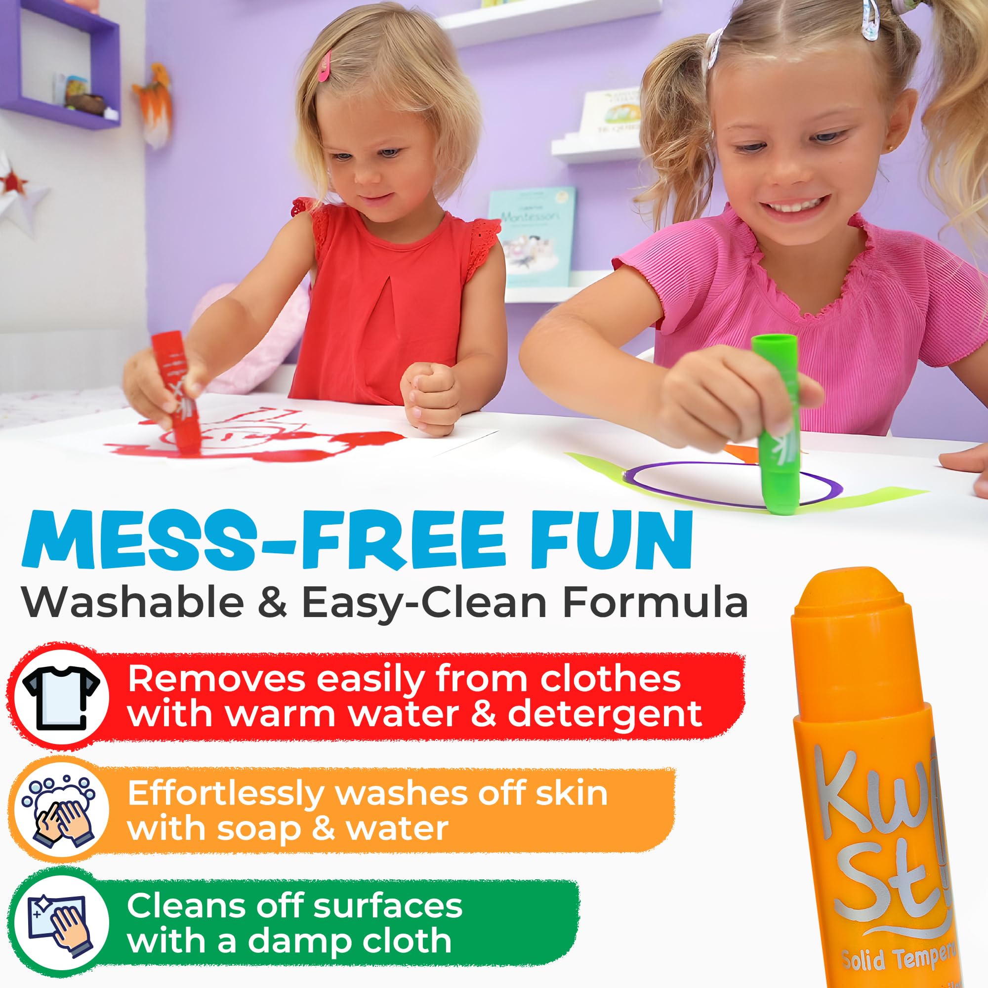 Kwik Stix 12-Color Solid Tempera Paint Sticks – Washable, Quick-Dry, Non-Toxic for Kids