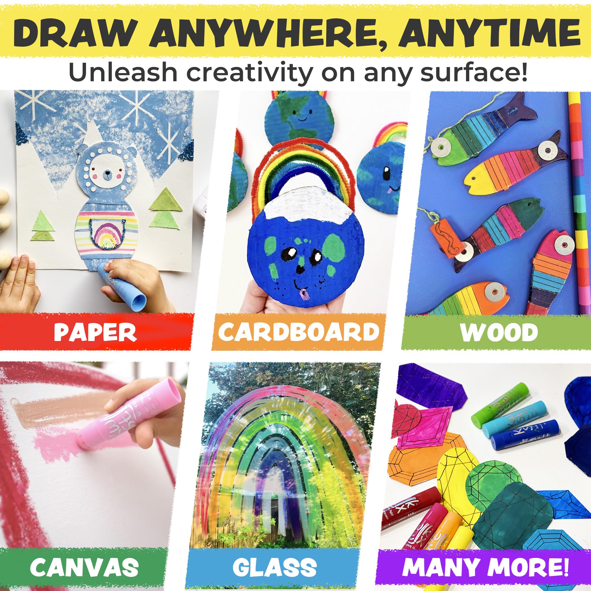 Kwik Stix 12-Color Solid Tempera Paint Sticks – Washable, Quick-Dry, Non-Toxic for Kids