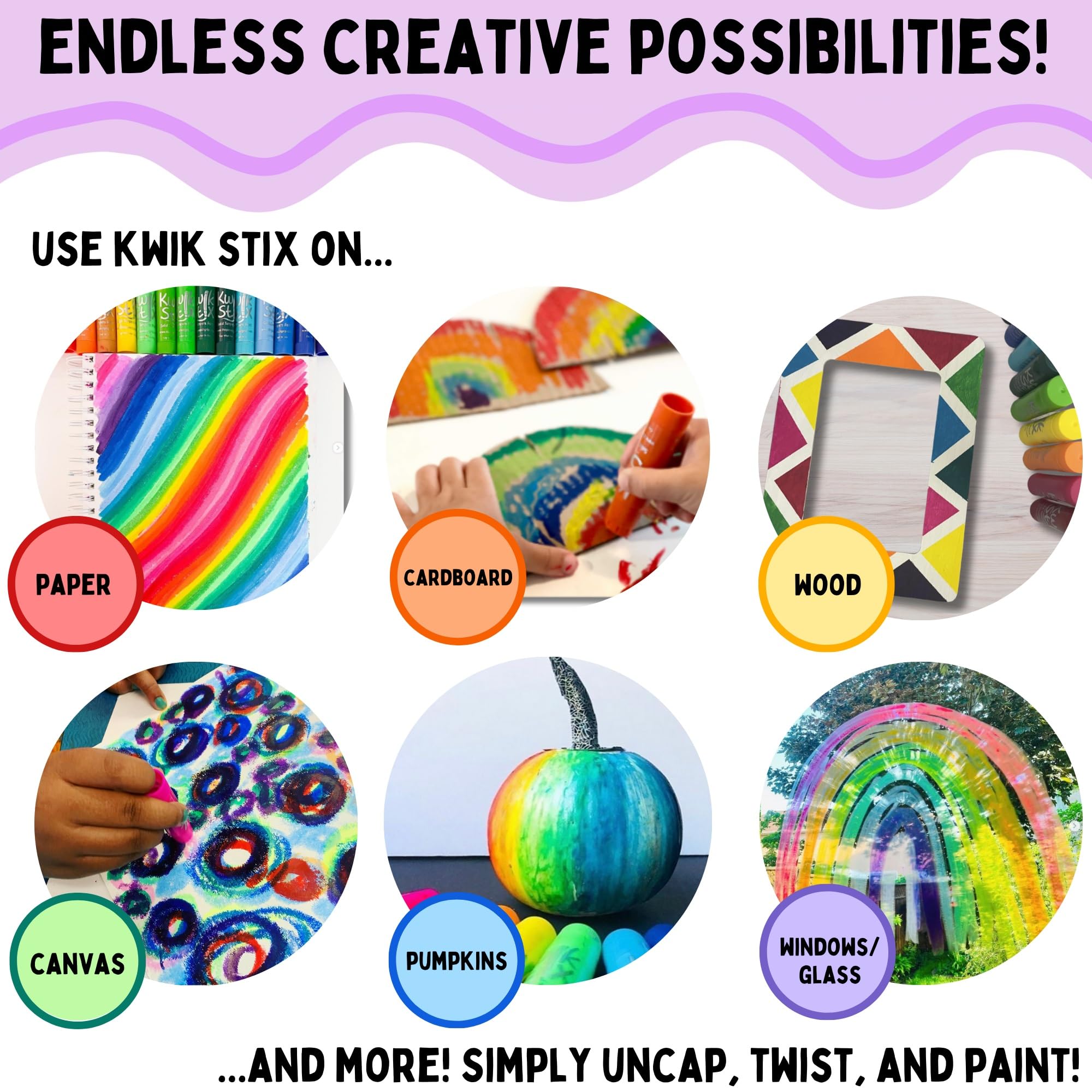 Kwik Stix 12-Color Solid Tempera Paint Sticks – Washable, Quick-Dry, Non-Toxic for Kids