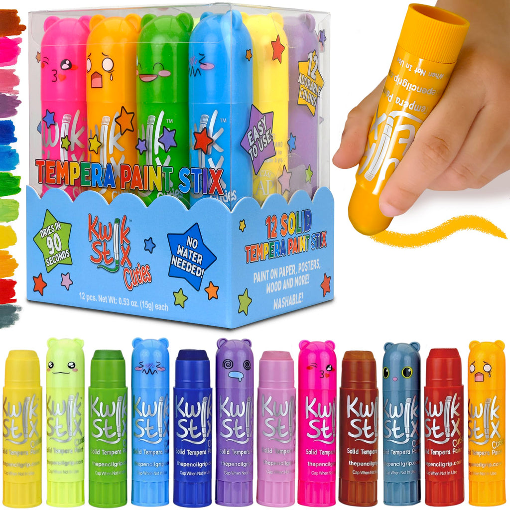 Kwik Stix Cuties: 12 Kawaii Washable Paint Sticks – Non-Toxic, Quick-Drying Solid Tempera for Kids