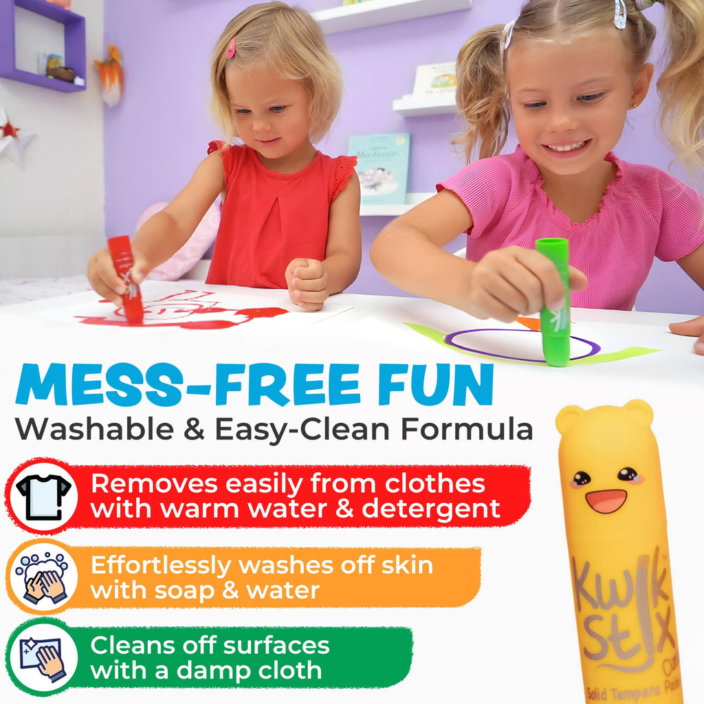 Kwik Stix Cuties: 12 Kawaii Washable Paint Sticks – Non-Toxic, Quick-Drying Solid Tempera for Kids