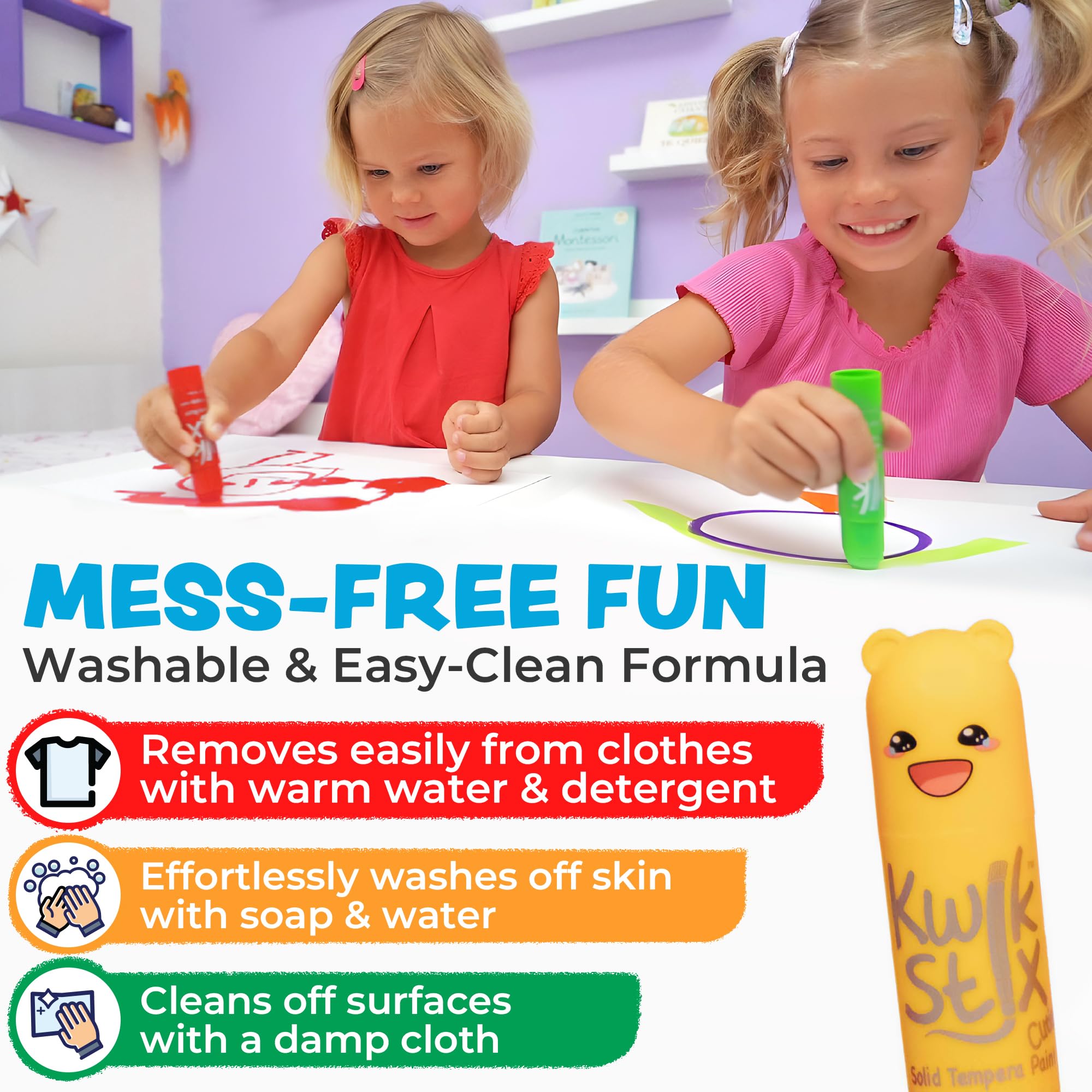 Kwik Stix Cuties: 12 Kawaii Washable Paint Sticks – Non-Toxic, Quick-Drying Solid Tempera for Kids