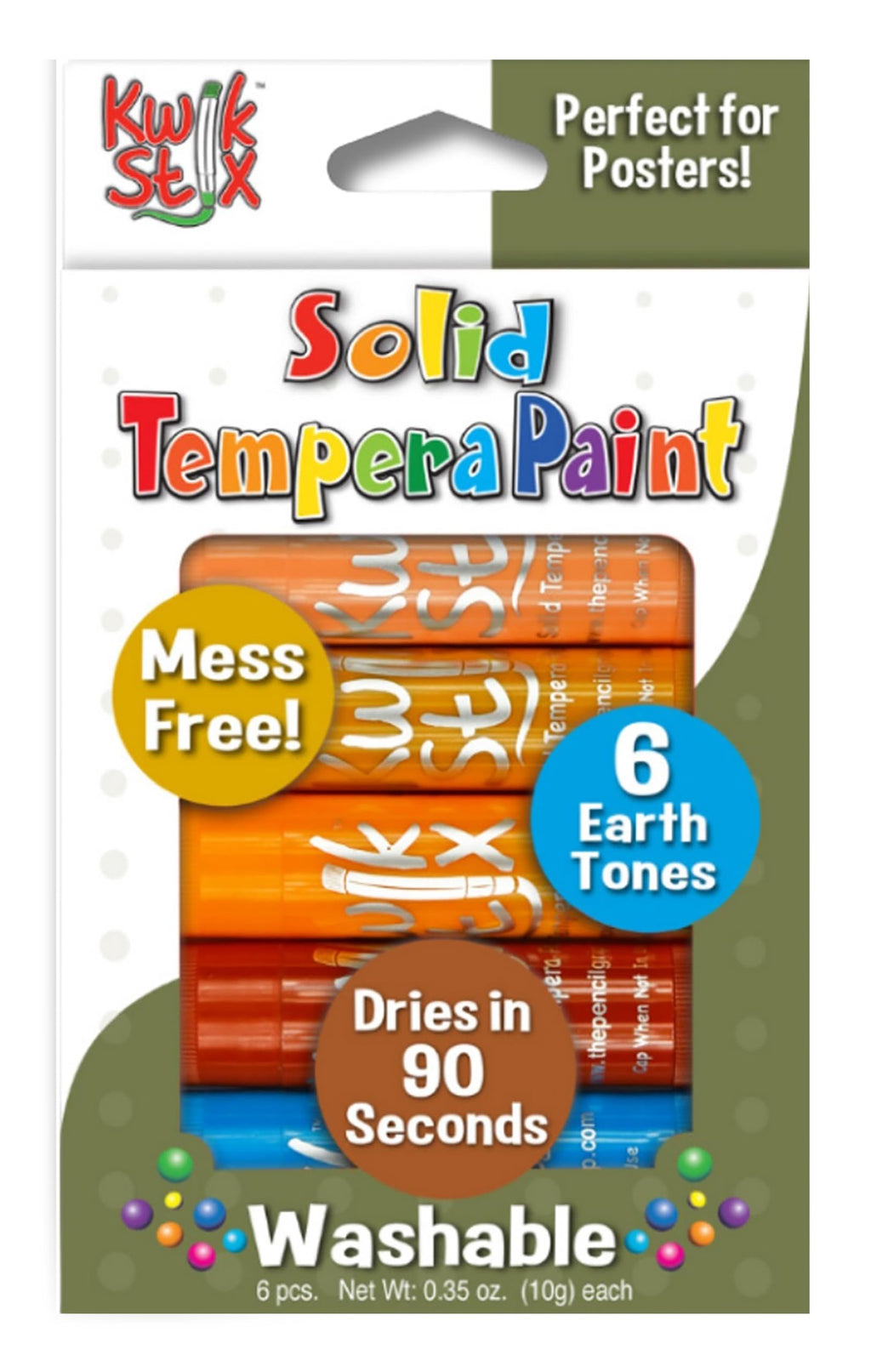 Kwik Stix Tempera Paint Sticks - Earth Tones, 6 Colors, Non-Toxic & Washable