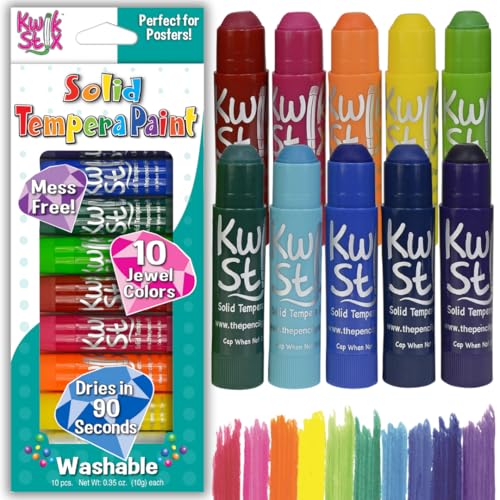 Kwik Stix Tempera Paint Sticks, Jewel Tones, 10 Count - Quick Dry, Washable & Non-Toxic