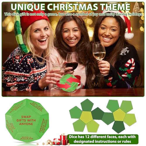 kykake Santa Swap Gift Exchange Dice - 3-Inch Cube with 12 Sides for Family Christmas Party Games