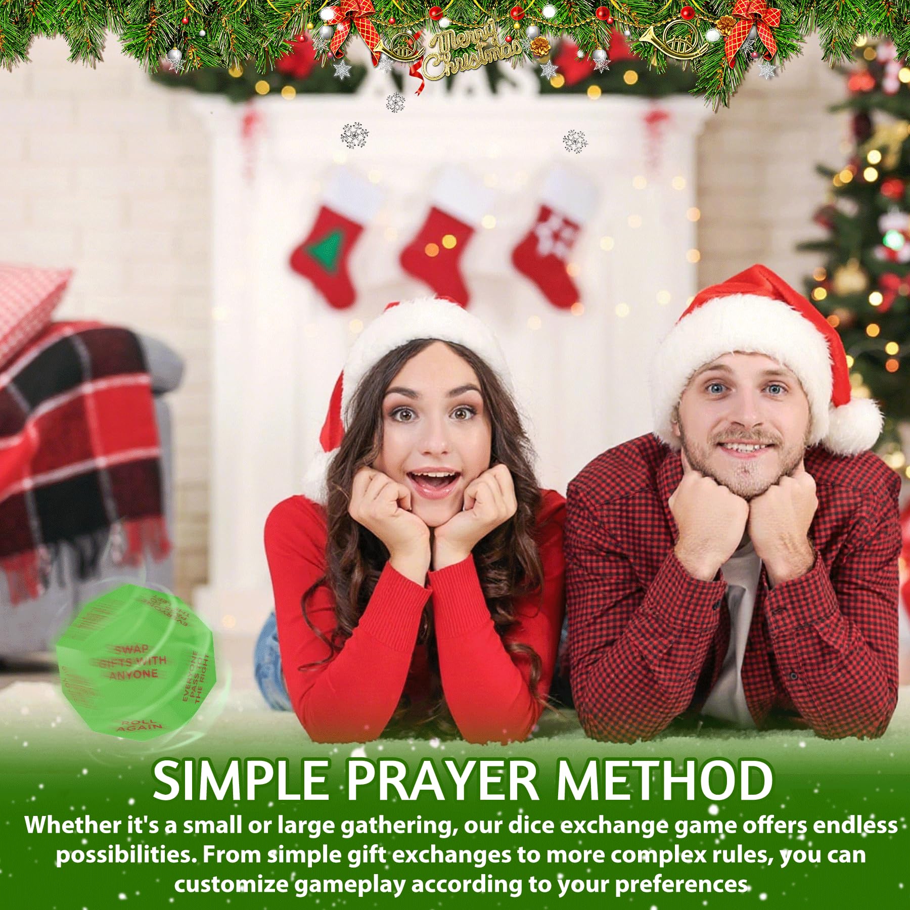 kykake Santa Swap Gift Exchange Dice - 3-Inch Cube with 12 Sides for Family Christmas Party Games