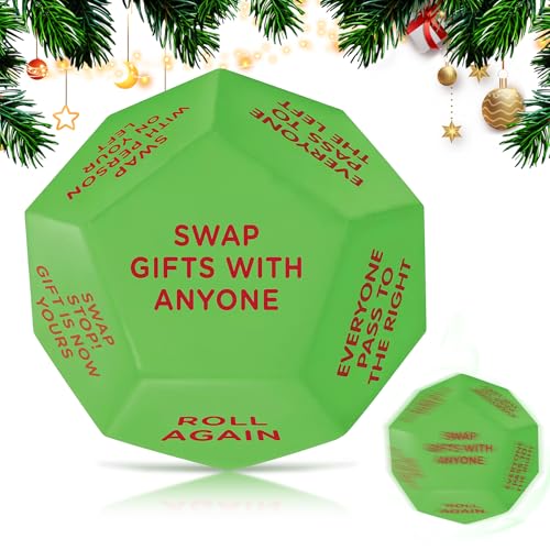 kykake Santa Swap Gift Exchange Dice - 3-Inch Cube with 12 Sides for Family Christmas Party Games