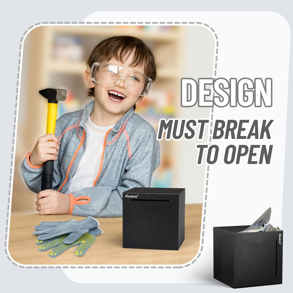 Kypeeka Unbreakable Stainless Steel Piggy Bank for Adults – Must Break to Open, Black 4.72 Inch Savings Box