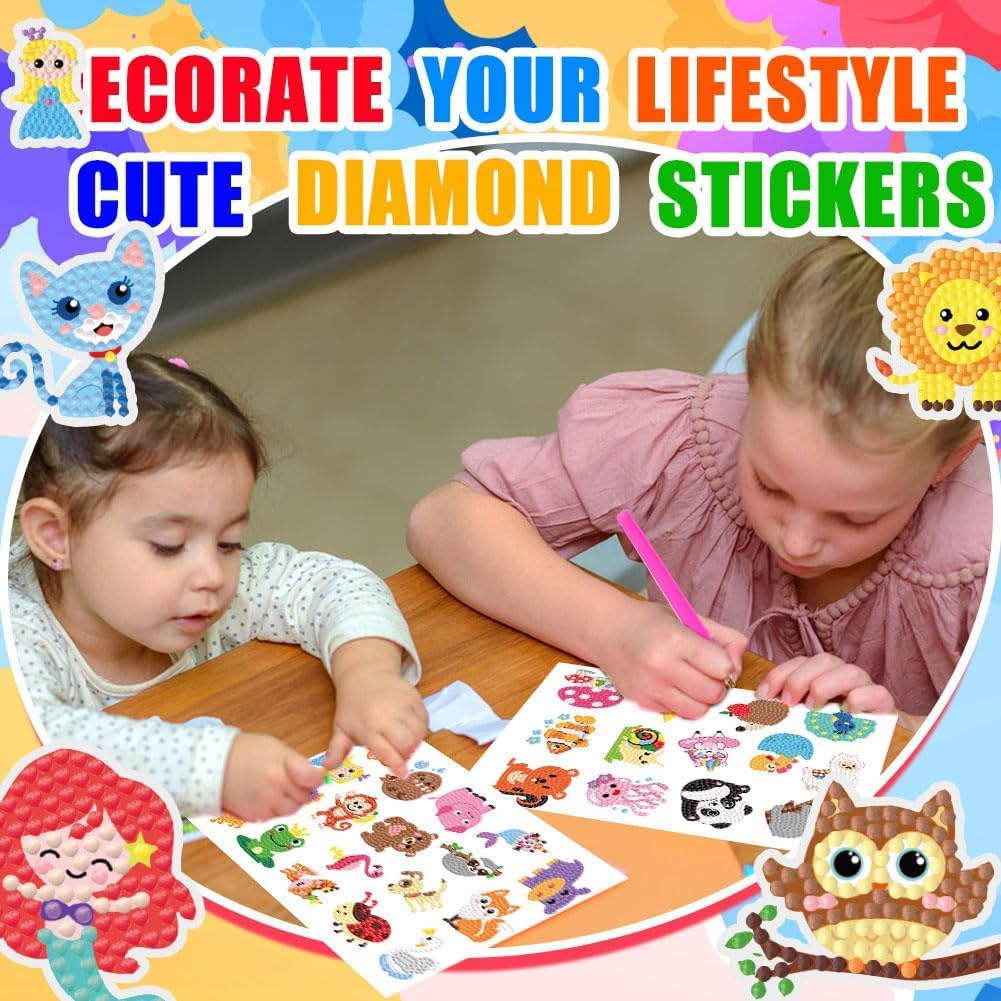 Labeol Diamond Art Kits for Kids Ages 6-12 – Easy DIY Sticker Craft by Numbers (Colorful Animal)